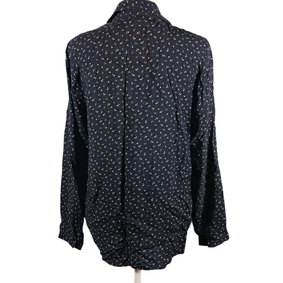 Route 66 Shirt Womens L Blue Floral Long Sleeve Button Up Shirt 100% Rayon - Picture 5 of 7